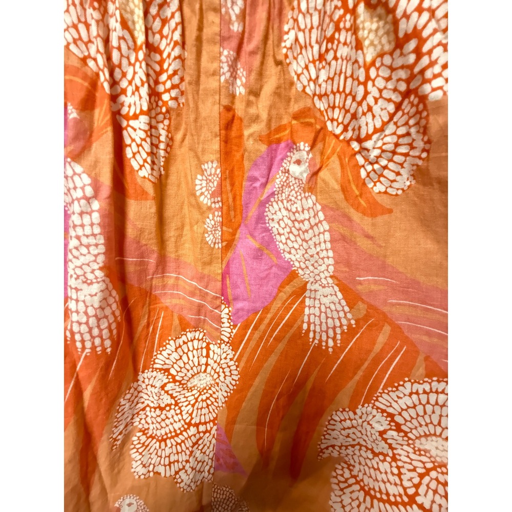 Farm Rio Orange Parrot Macaw Floral Linen‎ Blend Midi Dress Size L Large - Picture 4 of 11